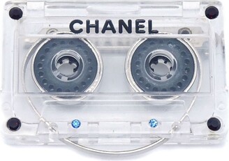 CHANEL Pre-Owned - 2004 cassette tape motif brooch - women - Silver Plated/Plastic/Rhinestone - One Size - Black