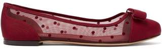 Salvatore Ferragamo Varina Polka-dot Mesh And Faille Ballet Flats - Womens - Red