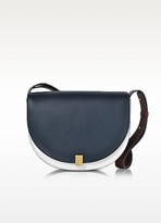 Thumbnail for your product : Victoria Beckham Navy Blue, White and Ebony Half Moon Box Shoulder Bag