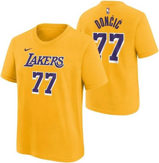 Nike Kids' Los Angeles Lakers Luka Doncic #77 Icon Edition Name & Number T-Shirt XLarge Amarillo