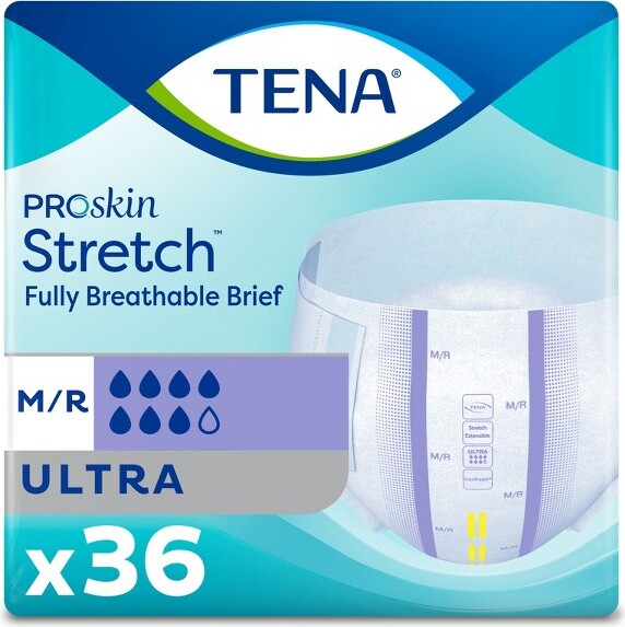 TENAProSkinStretchUltraIncontinenceBriefsHeavyAbsorbencyUnisexMedium/Regular72count
