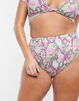 Thumbnail for your product : ASOS Curve DESIGN Curve recycled mix and match high waist bikini bottom in marble snake print