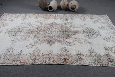 Bungalow Rose Large Vintage Turkish Rug in Beige for Living Room Floor Decor with Antique Oriental Style