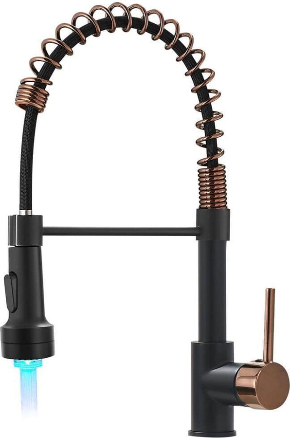PERLIRIA INC Single Handle Pull Down Sprayer Kitchen Faucet with LED Light, Single Hole Kitchen Sink Faucet in Black and Rose Gold