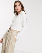 Thumbnail for your product : Lost Ink cropped cardigan with scallop edge and tie front