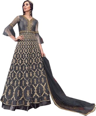 RAJ SHREE FASHION Indian Pakistani Party Wear Wedding Wear Anarkali Gown Suit for Woman Semi Stitch Embroidery Work Salwar Kameez D 176 Gray