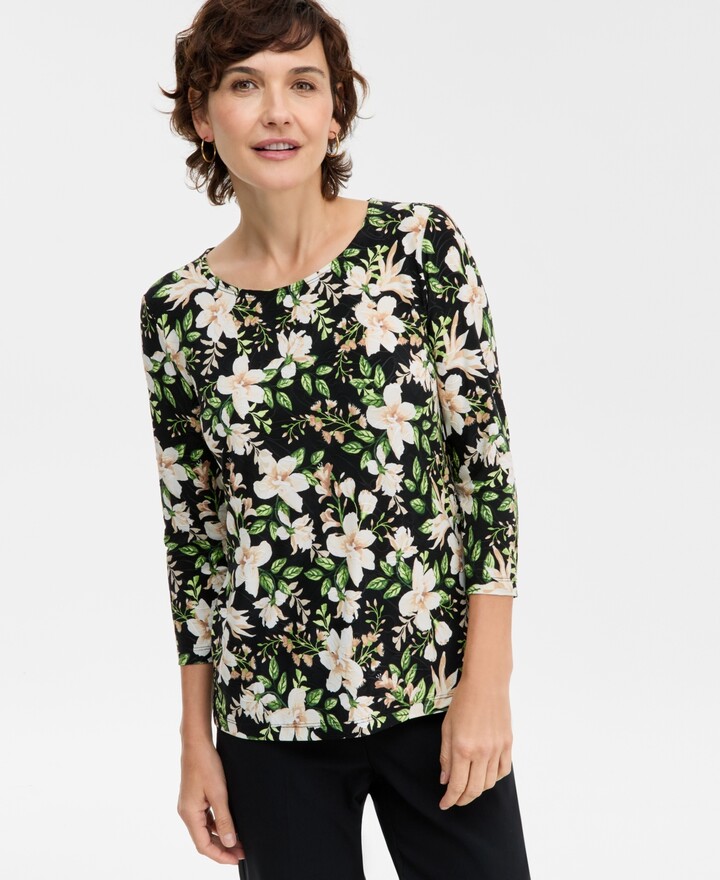 JM Collection Petite Bethany Bouquet 3/4-Sleeve Top, Macy's Exclusive