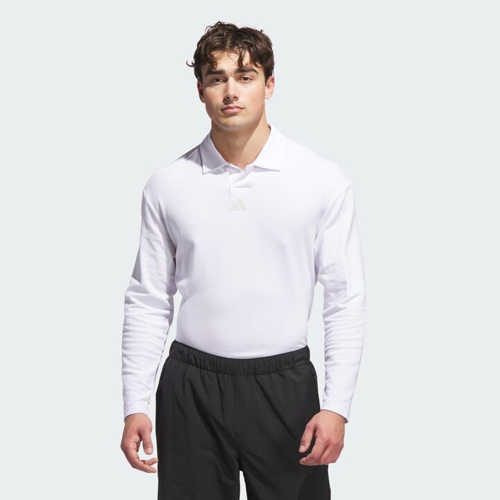 adidas Beyond Long Sleeve Loose Fit Polo Shirt White S Mens