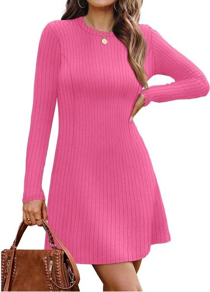 LEVEN SIXTEEN LEVENSIXTEEN2025Women'sLongSleeveSweaterDressforFallCrewNeckKnitMidiDressHotPinkHotPinkMedium