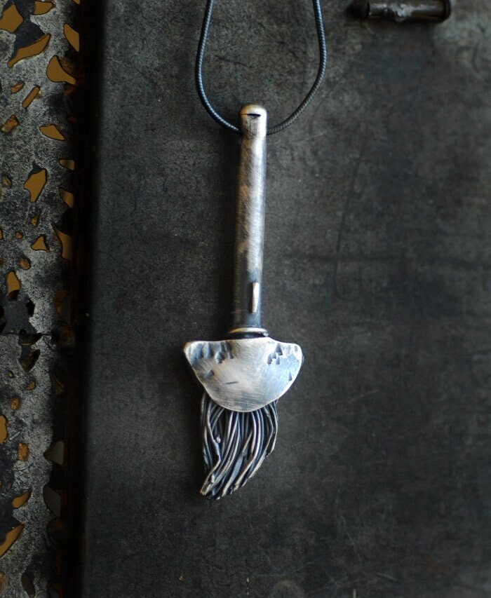 Etsy sterling Silver Paintbrush Necklace Handmade Artisan Jewelry