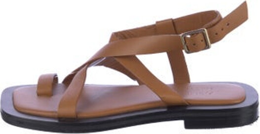 A.EMERY Leather Slingback Sandals Brown Multistrap & Buckle Closure at Ankles Unfortunately, due to restrictions, this item may not be eligible for shipping in all areas.