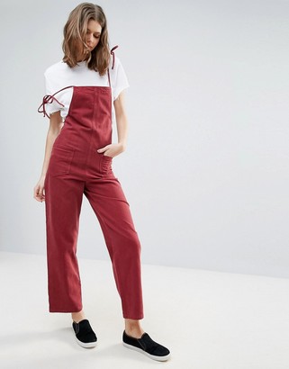 ASOS Tall ASOS TALL Denim Jumpsuit in Raspberry With Tie Straps
