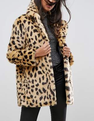 ASOS Faux Fur Coat In Leopard Print