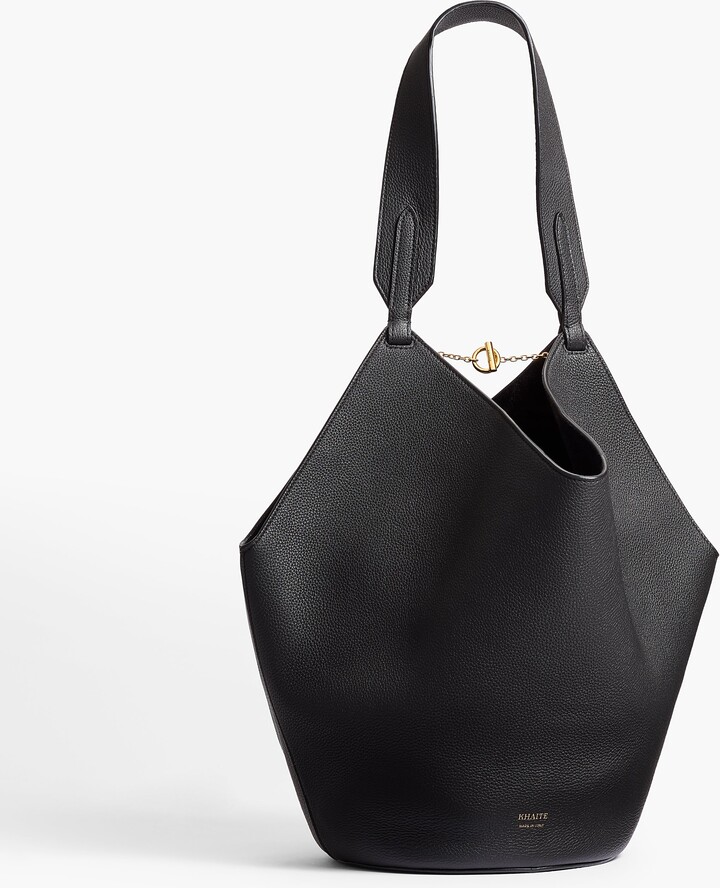 KHAITE Small Lotus Tote in Black Pebbled Leather