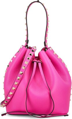Small bucket bag, Calfskin & gold-tone metal, pink — Fashion