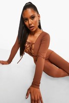 Thumbnail for your product : boohoo Rib Lace Up Plunge Jumpsuit