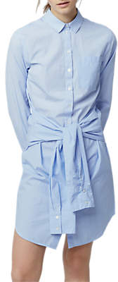 Warehouse Tie Waist Shirt Dress, Light Blue