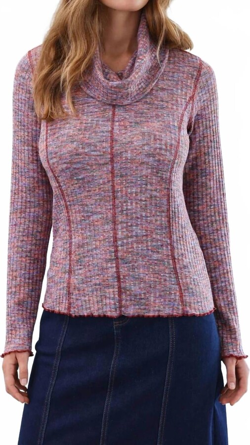 FDJ Liana Long Sleeve Cowl-Neck Top In Multi Spacedye