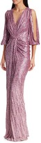 Thumbnail for your product : Jenny Packham Jacinta Split-Sleeve Knotted Sequin Gown