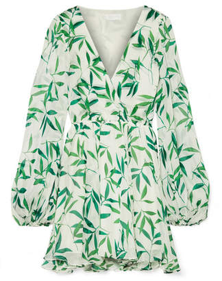 Caroline Constas Olena Wrap-effect Printed Silk-chiffon Mini Dress - Green
