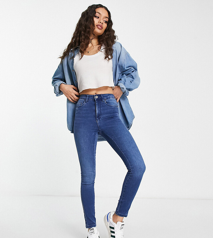 Only Petite Royal high waisted skinny jeans in mid blue - ShopStyle