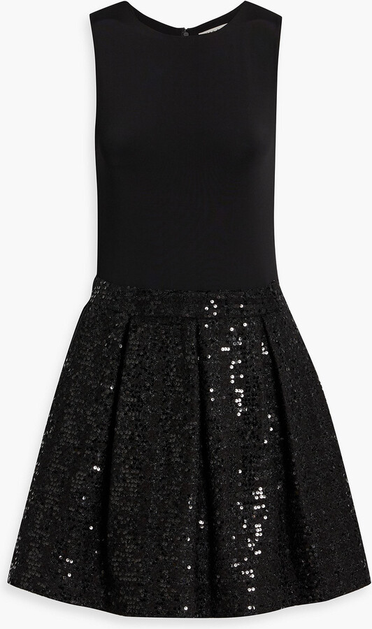 Alice + Olivia Chara sequin-embellished tweed and jersey mini dress