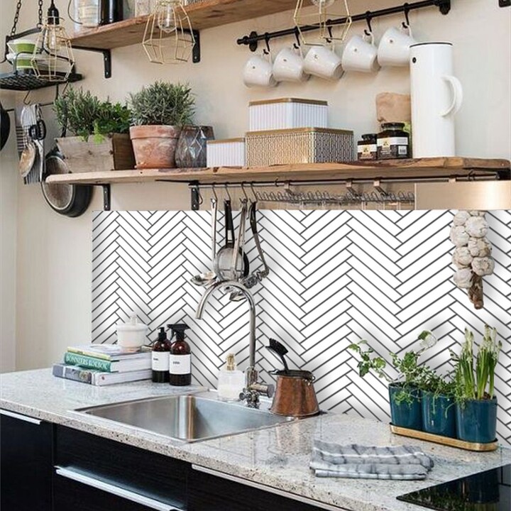 Quadrostyle Kitchen & Bathroom Splashback - Removable Vinyl Wallpaper Herringbone Tile Sticker White Peel & Stick