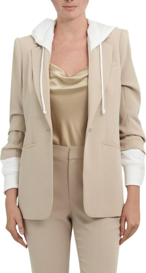 Cinq à Sept Hooded Khloe Jacket Khaki/White Hooded Blazer