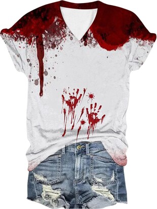 Problem Solved T Shirt Women Halloween Costume Bloody Horror Tee Shirt Women Blood Short Sleeve T Shirt V Neck Blood Top Woman Problem Solved Tshirt Bloody Zombie Costume