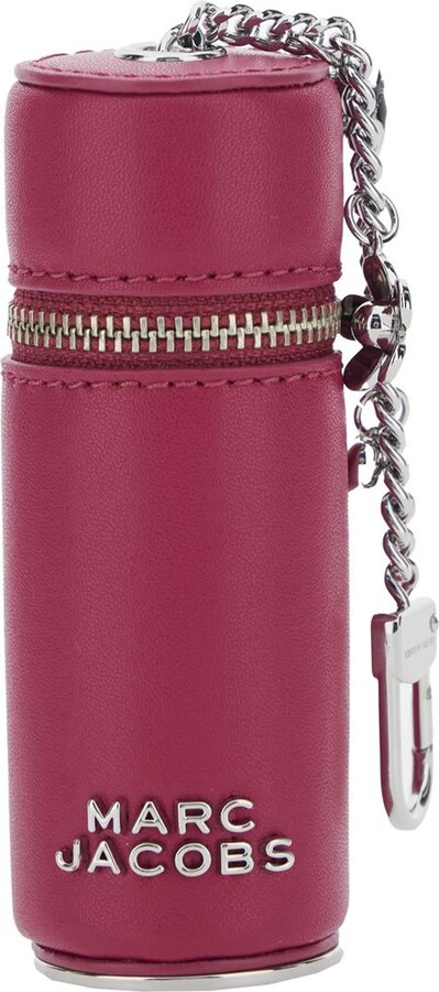Marc Jacobs 'The Lipstick Case Charm' Pink Keychain With Pendants And Logoed Lipstick Holder In Leather And Brass Blend Woman