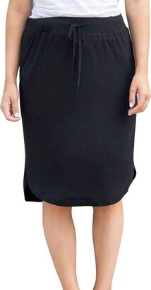 wenseny Womens Skirts Knee Length Pencil Skirts Elastic Midi Bodycon Solid Drawstring Daily Dresses 
