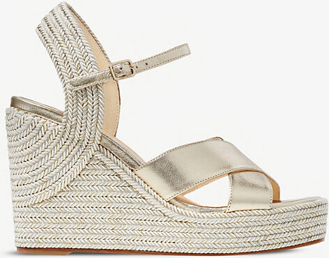 Jimmy Choo Womens Champagne Mix Dellena 100 Leather Wedge Sandals Eur 36.5 / 3.5 Uk Women
