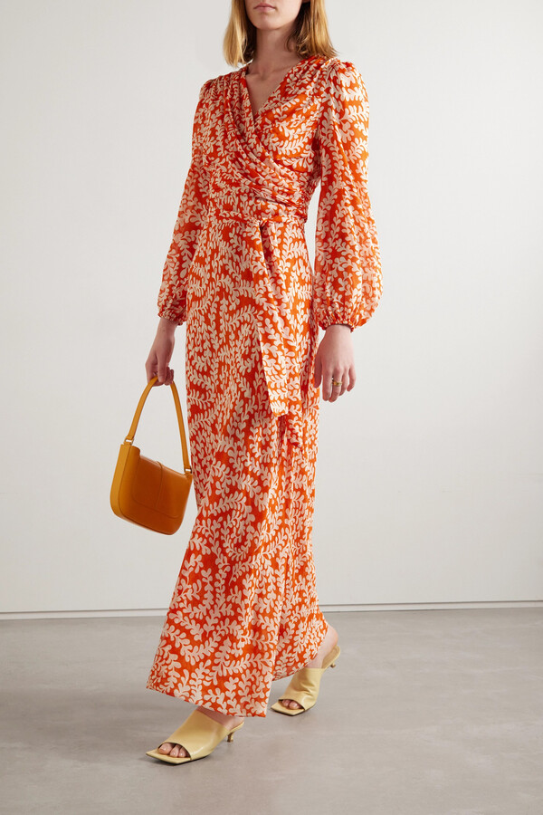 Diane von Furstenberg Alaric Wrap-effect Printed Georgette Maxi Dress -  Orange - ShopStyle