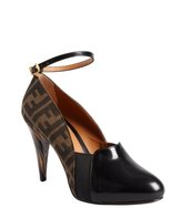Thumbnail for your product : Fendi tobacco and black zucca canvas 'Vamp' ankle strap loafer platform pumps