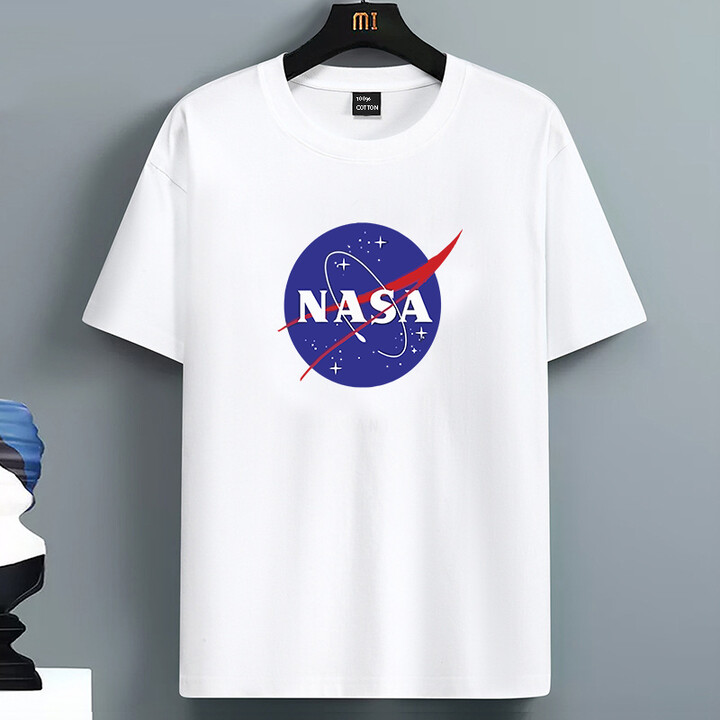 Luxury Summer For Men & apos;s 100% Cotton Casual Loose Nasa Logo Print Round Neck Short Sleeved T-shirt Top High Street Unisex Style