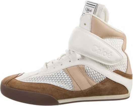 Chloé Leather High Top Wedge Sneakers Silver Round-Toes Designer