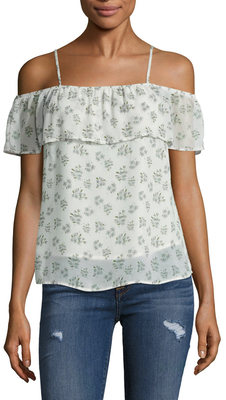 Lucca Couture Cold Shoulder Ruffle Printed Top