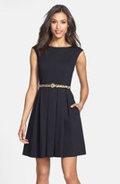 Thumbnail for your product : Eliza J Cutout Back Belted Ponte Knit Fit & Flare Dress (Online Only)