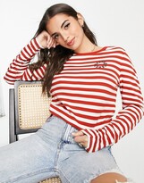 Thumbnail for your product : Maison Scotch volume sleeve striped jersey top in brown