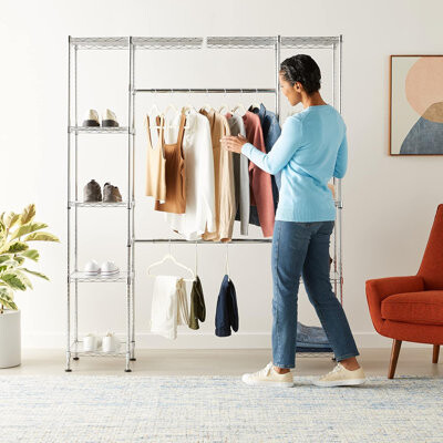 Rebrilliant Expandable Metal Hanging Storage Organizer With Adjustable Shelves And Durable Chrome Finish For Wardrobe And Closet