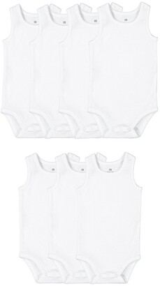 La Redoute Collections Pack of 7 Sleeveless Cotton Bodysuits, Birth-3 Years