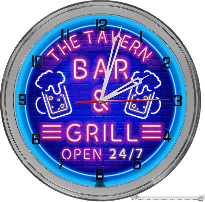 Bar & Grill 16" Neon Clock, Custom Light Up Beer Sign, Decor