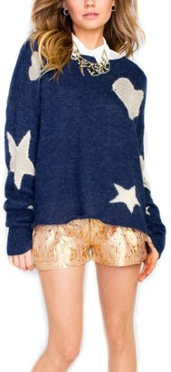 Wildfox Couture Heart N' Starz Teen Dream Sweater - After Midnight Navy - M