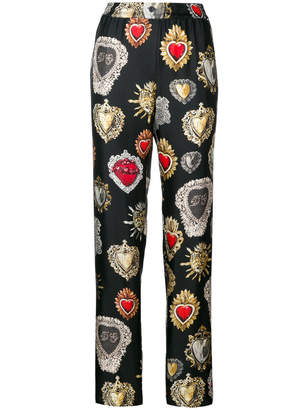 Dolce & Gabbana Hearts Print Silk Trousers