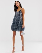 Thumbnail for your product : ASOS EDITION sequin cami mini dress with faux feather hem