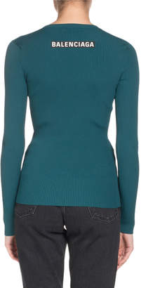 Balenciaga Logo-Back Crewneck Long-Sleeve Ribbed Sweater