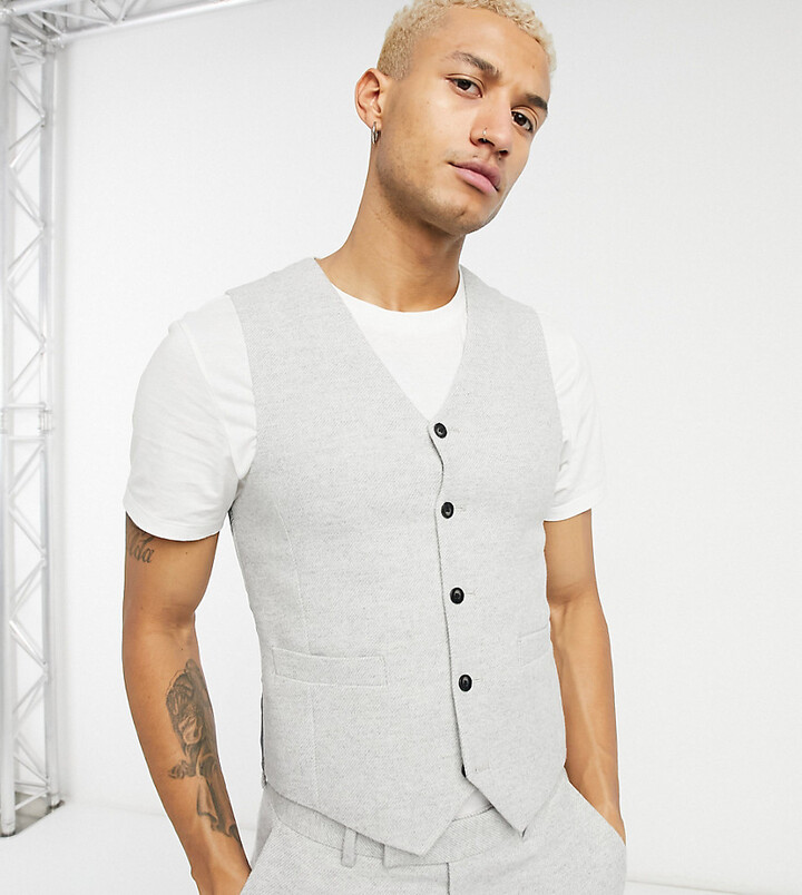 ASOS DESIGN wedding super skinny wool mix suit waistcoat in ice