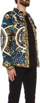 Thumbnail for your product : Versace Patterned Nylon Puffer Jacket with Fur Hood