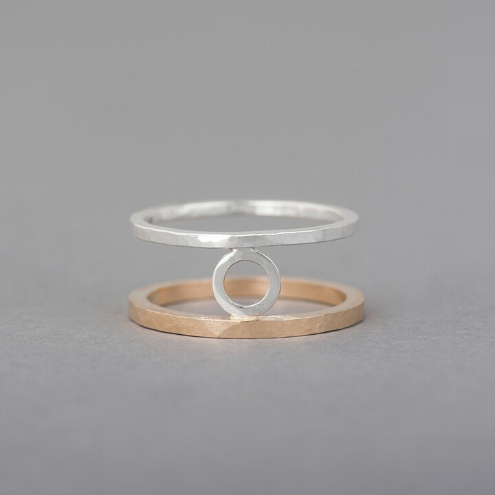 Etsy Handmade Mixed Metal Modern Ring Two Toned Textured Silver & Gold Trendy Unique Hollowbody Ring | Tejas Collection By Haley Lebeuf