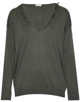 Brunello Cucinelli Frayed Bead-Embellished Cotton-Jersey Top